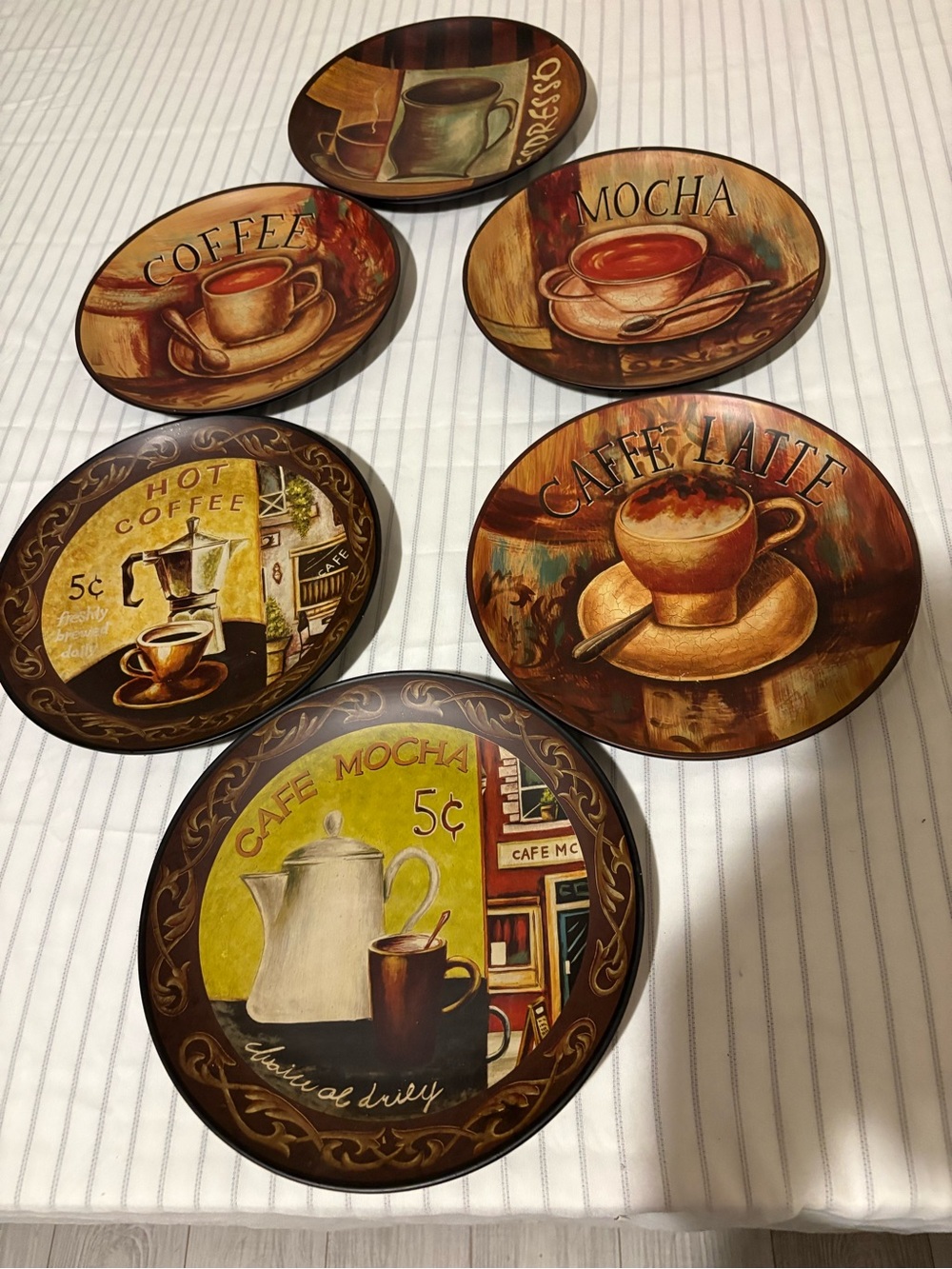 Vintage Coffee Wall Plaques - Brown Rustic Café Decor (Set of 6)